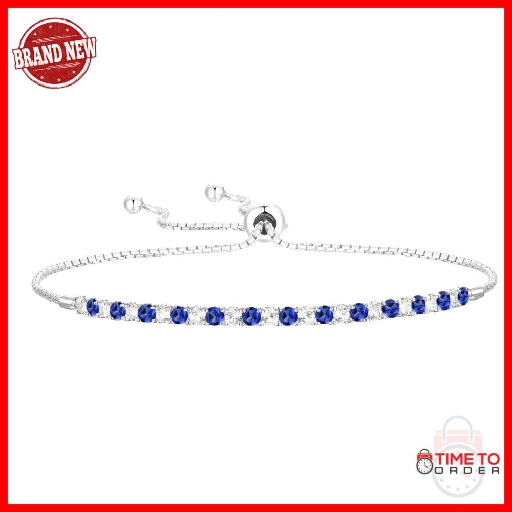 Sterling Silver Adjustable Bolo Bracelet with Lab-Created Sapphires